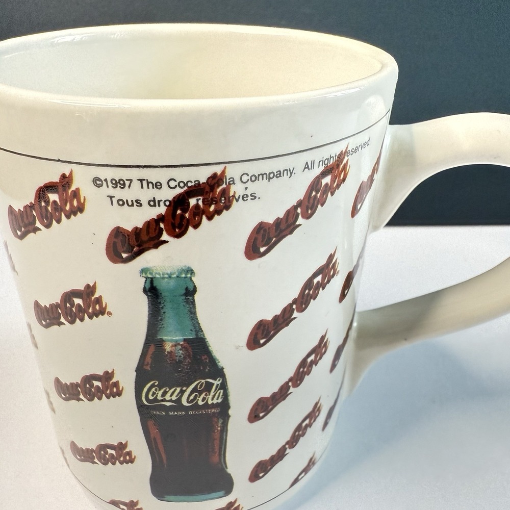 Vintage‎ 1997 Coca Cola Coffee Mug Cup Coke Bottle All Over Print Collectible